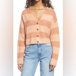 Billabong Summer Luvin' Stripe Cardigan Pink Knit Cropped Women’s Size Small